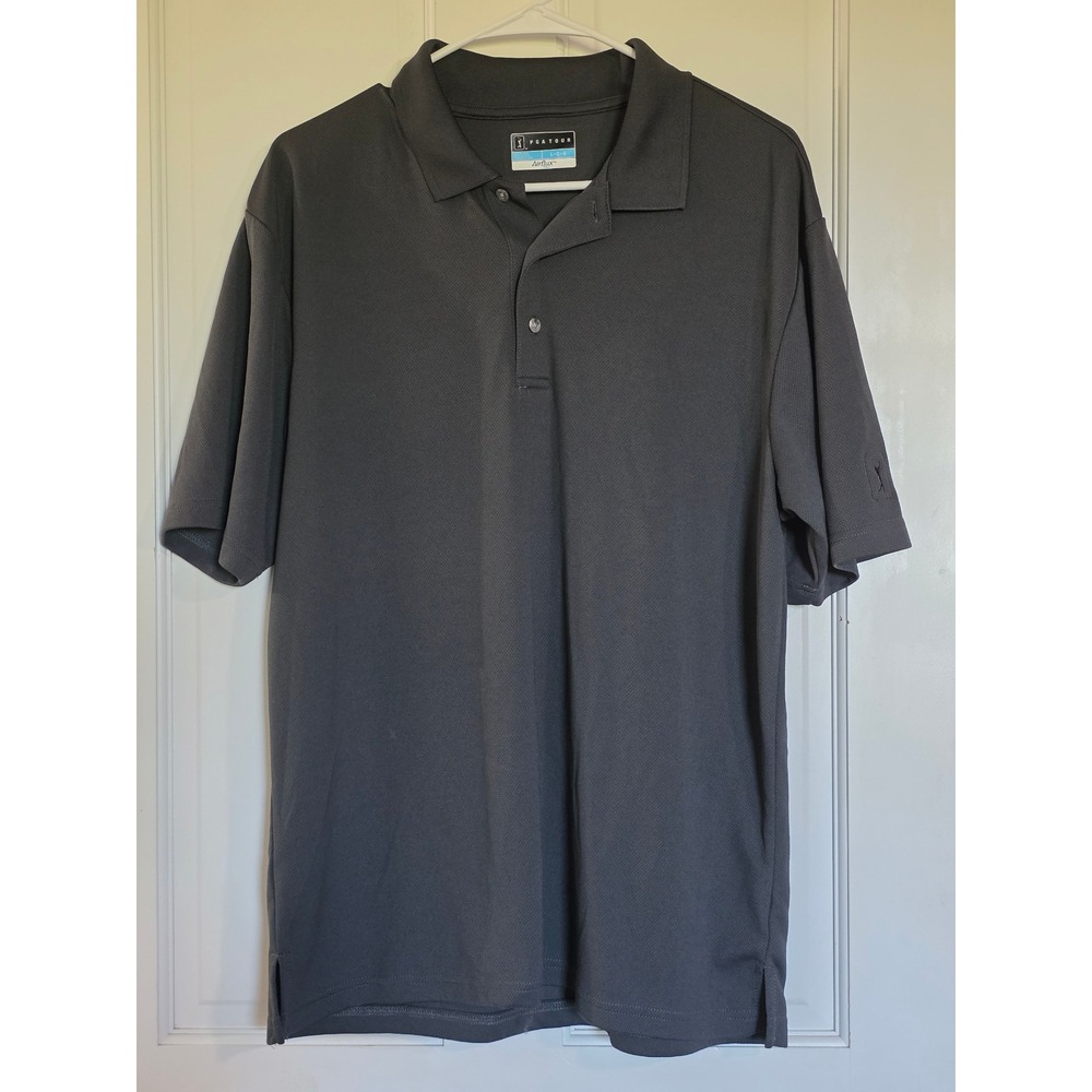 PGA Tour Airflux Mens Large Gray Mesh Short Sleeve Golf Polo Shirt Ventilated